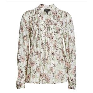 Rag & Bone Sachi Floral Print Blouse Top Long Sleeve Green/ White Size XS $325